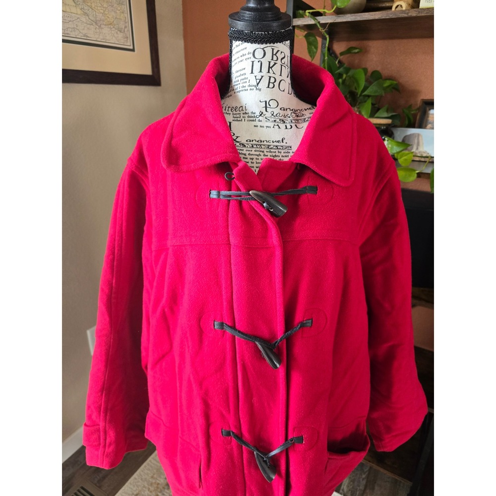 Vintage LL Bean Womens 3X Red Wool Blend Toggle Duffle Coat Jacket Preppy Classy - Picture 2 of 13